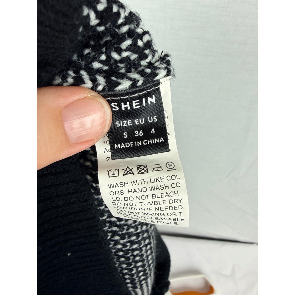 SHEIN Black White Geometric Patchwork Knit Sweater Vest V-Neck Striped Small - Picture 13 of 14